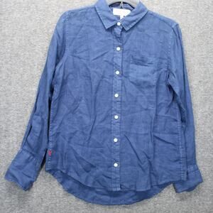 Alex Mill Shirt M Wyatt 100% Linen Popover Long Sleeve Wash & Go Navy Blue